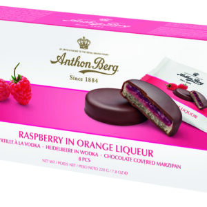 Anthon Berg raspberry in orange liqueur marzipan in dark chocolate