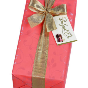 Splatter design gift wrapped ballotin of assorted Belgian chocolates
